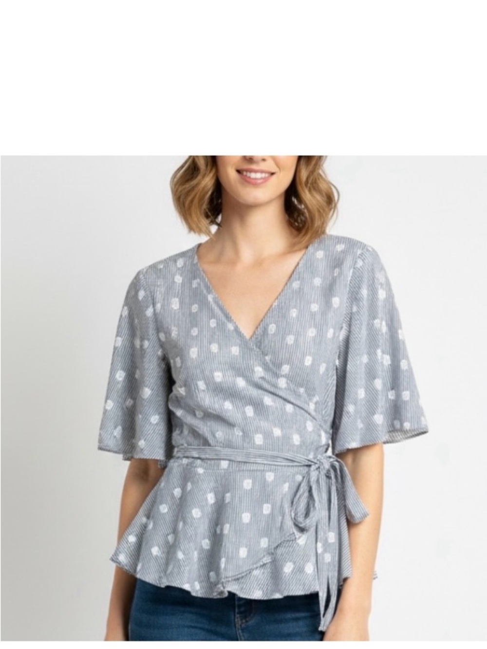 LOFT Navy and White Striped Petite Top